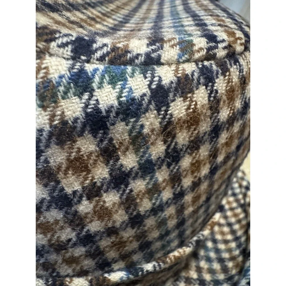 VTG Pendleton Wool Fedora With Feather Portland Oregon Plaid Brown Black Blue